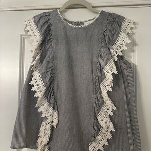 Anthropologie Emi + Ali Striped Lace Trim Women's Top